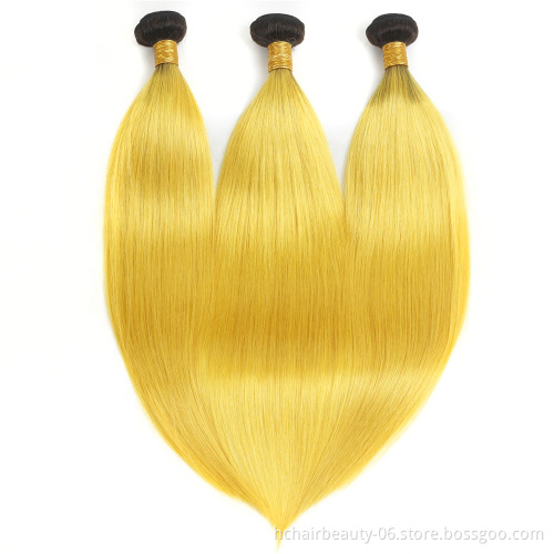 Wholesale Price Ombre T1B/yellow Brazilian Straight Hair Bundles With Lace Closure and Frontal with Dark Roots